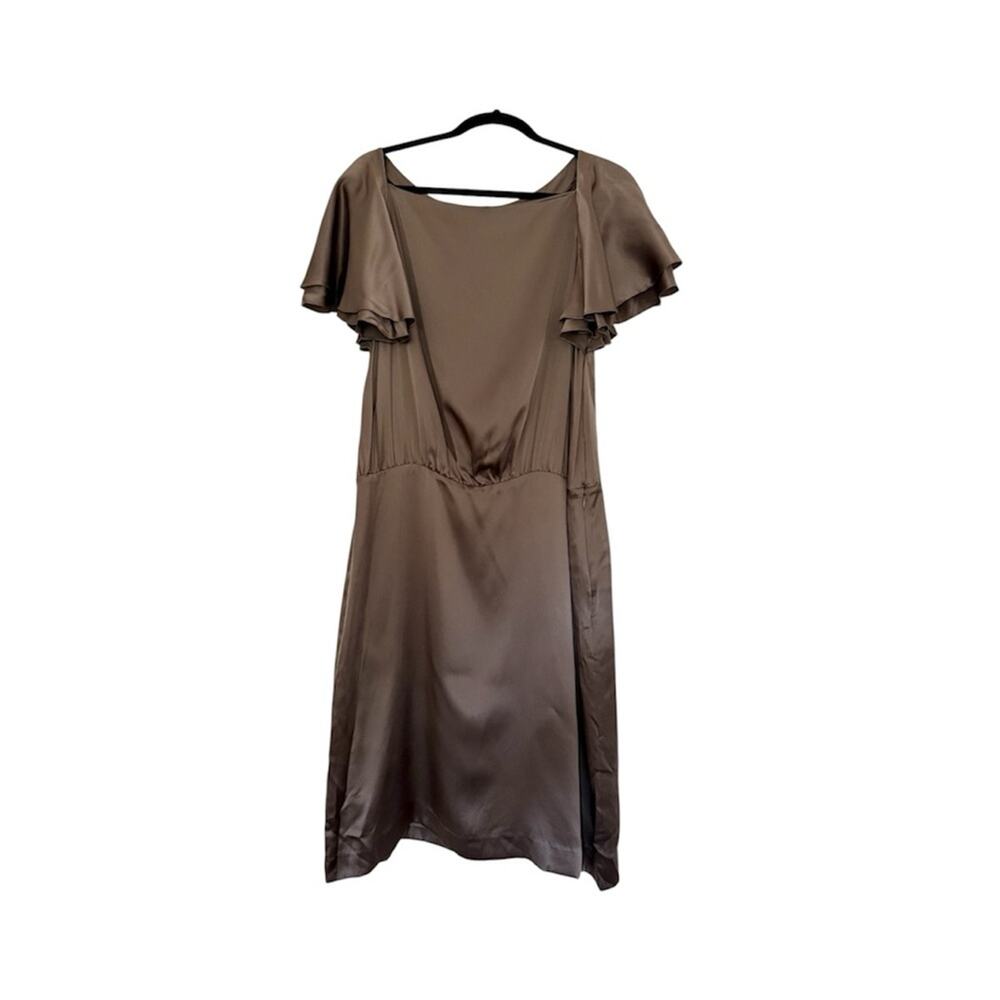 NWT Banana Republic Silk Taupe Flutter Sleeve Short Sleeve Dress Brown Size 14